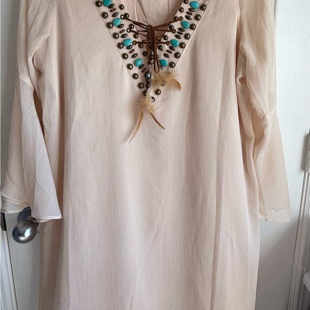 Vava by Joy Han Cream Dress with Beaded Neckline